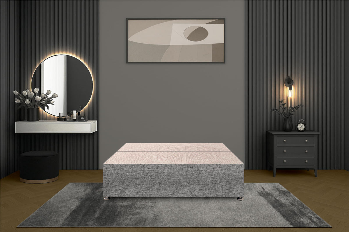 Bed Centre Flexby Divan Bed Base Only with 2 Drawers Same Side, No Headboard - Available in 3FT, 4FT, 5FT & 6FT 3FT Single, Tweed Grey Fabric