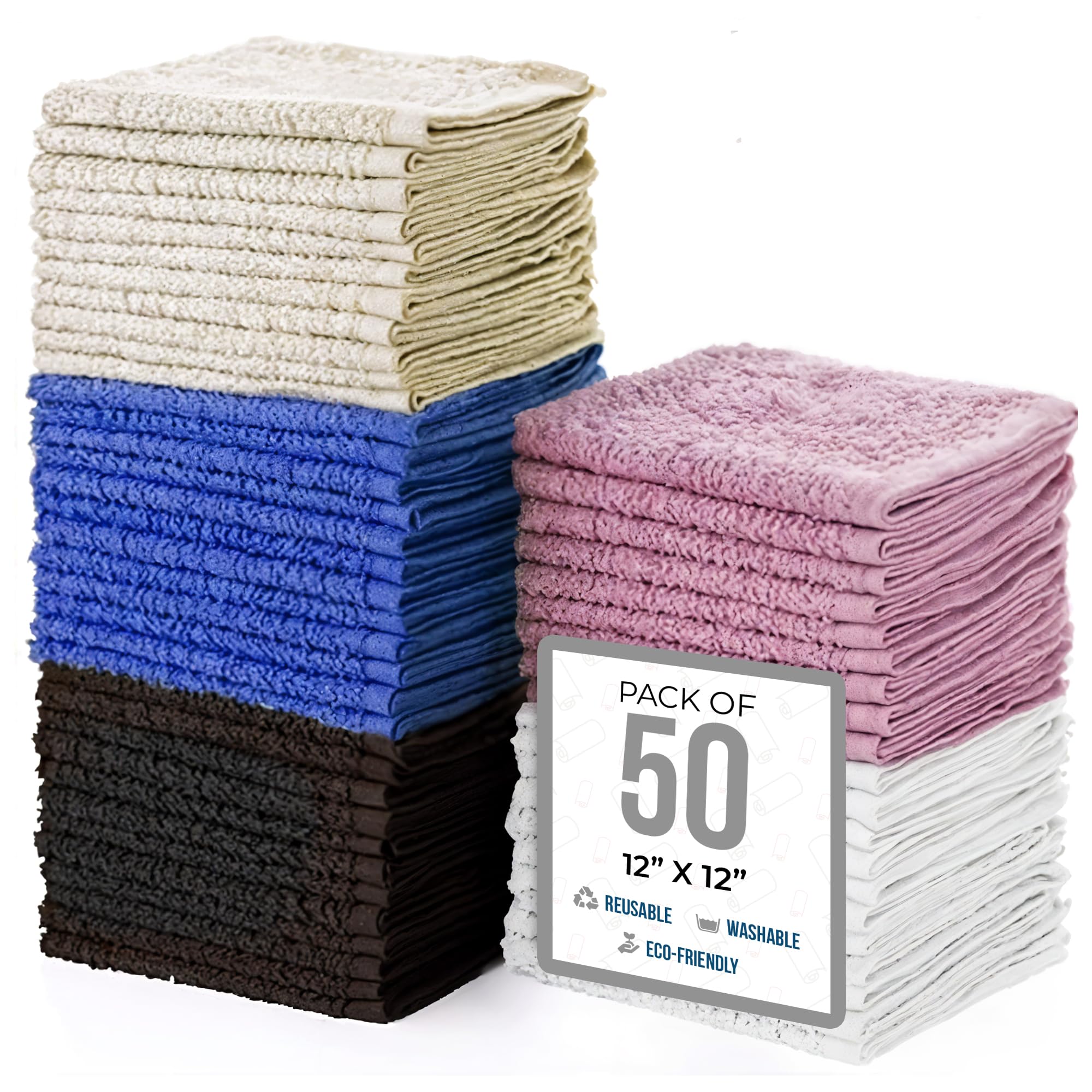 Simpli-Magic 100% Cotton Washcloths | 12x12 Multi-Color Bulk 60 Pack