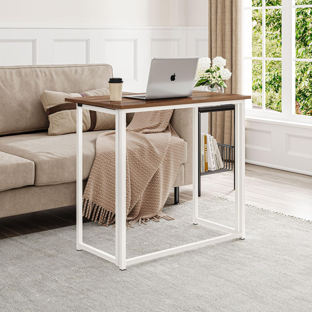 Dripex Folding Computer Desk – Compact No-Assembly Metal Table, Brown