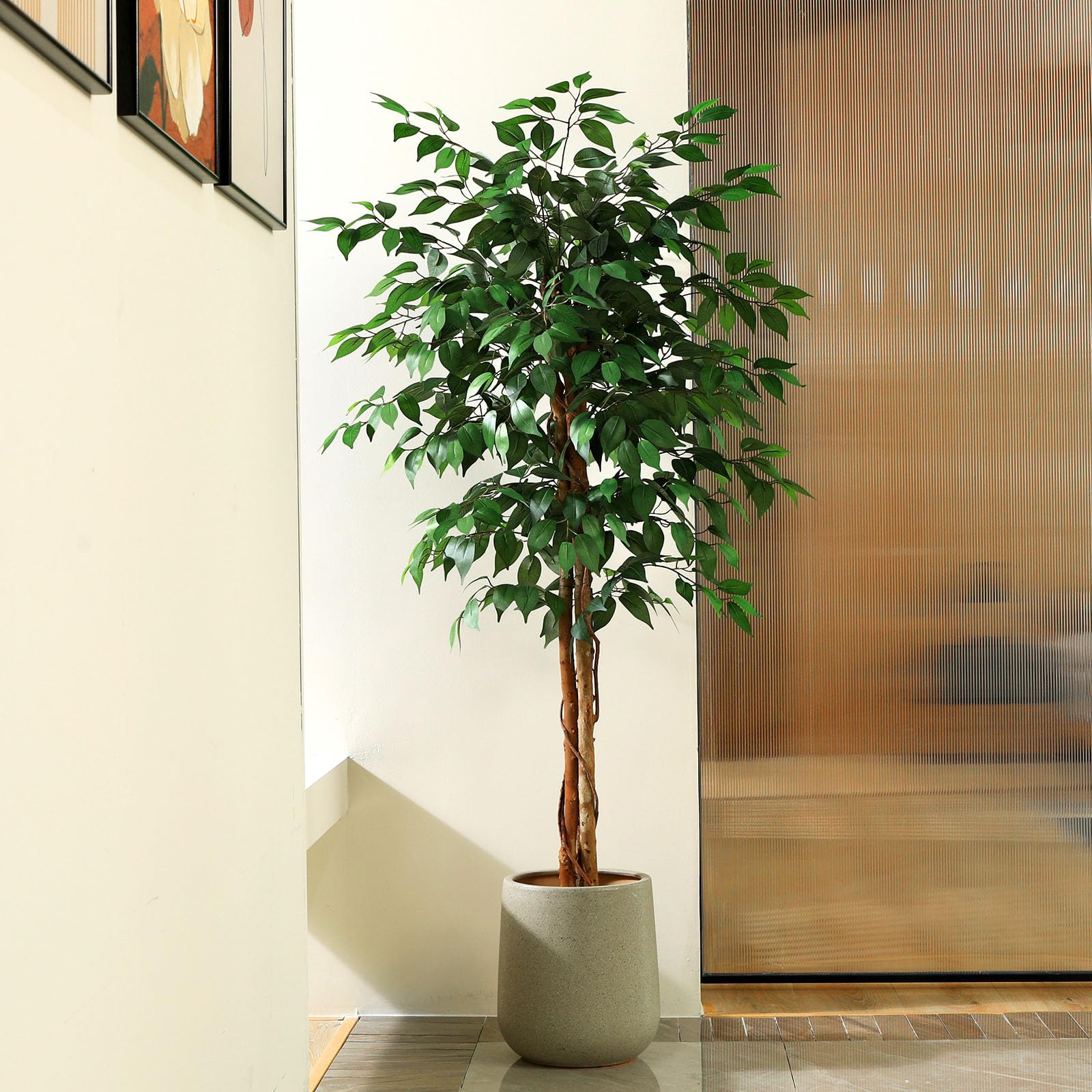 SOGUYI 150cm Artificial Ficus Tree | Silk Faux Plant with Natural Wood Trunk