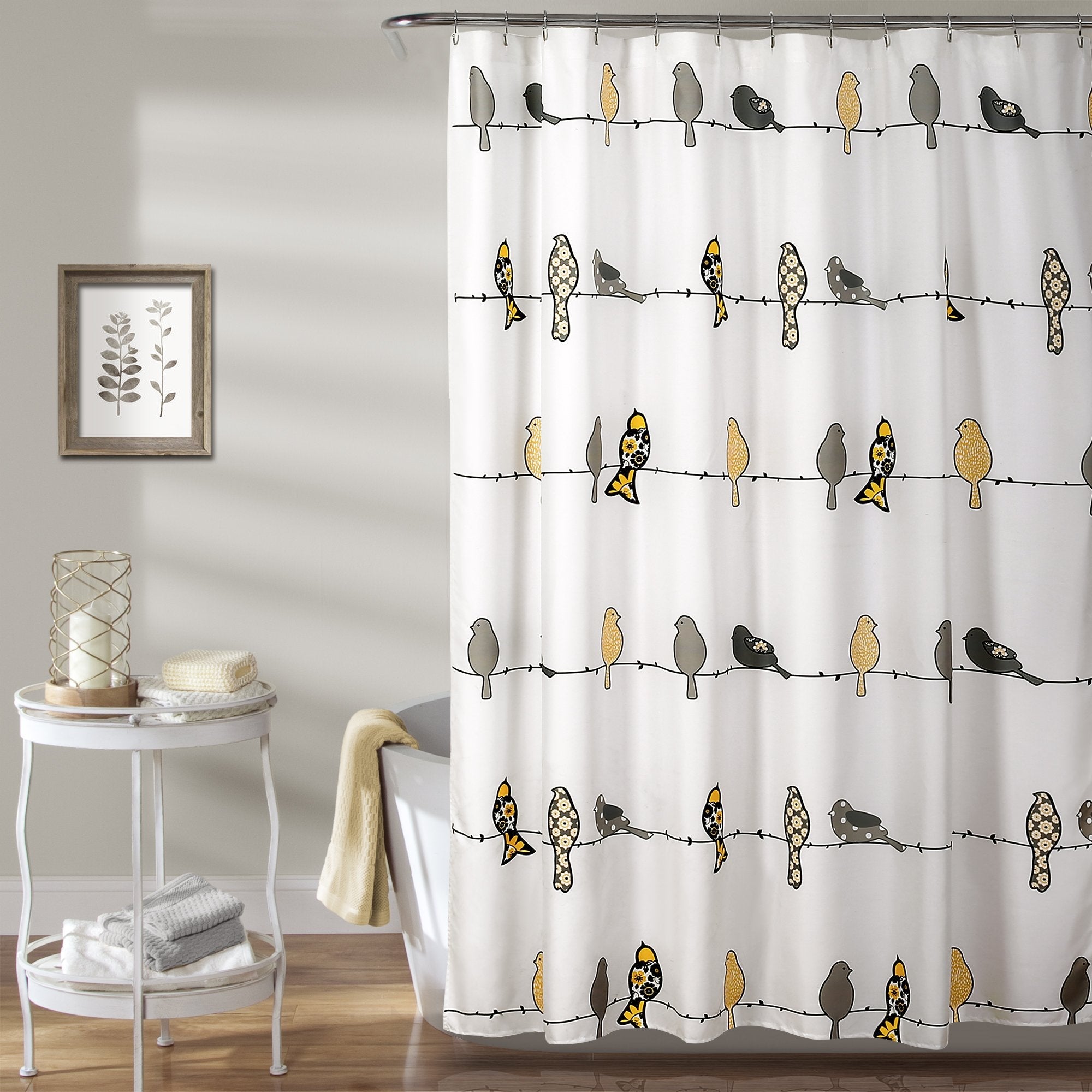 Lush Decor Rowley Birds Fabric Shower Curtain - Yellow & Gray - 72x72