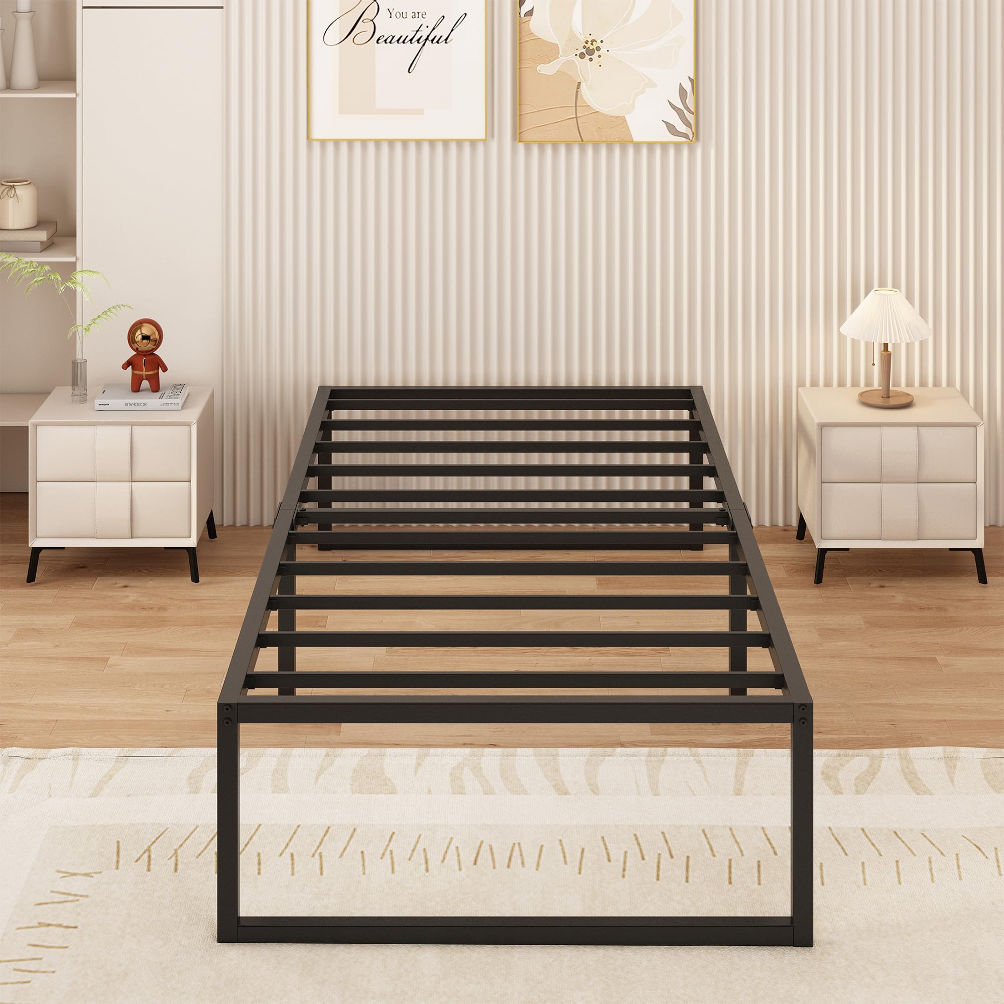 Yicensen Single Metal Platform Bed Frame | 80x190cm Steel Slat Support