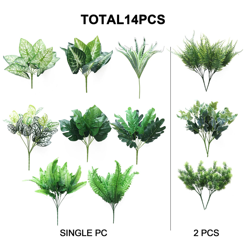 Party Joy 14 Pcs Artificial Outdoor Plants | UV Resistant Fake Bushes