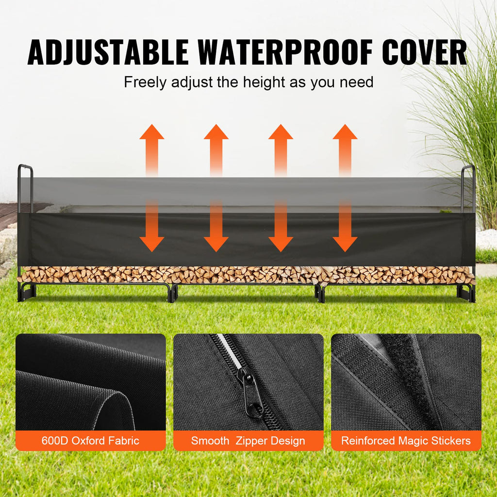 VEVOR 12.7FT Outdoor Firewood Rack with 600D Waterproof Cover, 3/4 Cord
