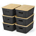 VIIHTYISA Plastic Storage Box with Bamboo Lid, Stackable Storage Baskets, Organizing Box for Shelves, Drawers, Desks, Cabinets, Playrooms and Offices - image 1