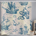 ASDCXZ Maritime Shower Curtain | Nautical Sailboat & Octopus | 180x200cm