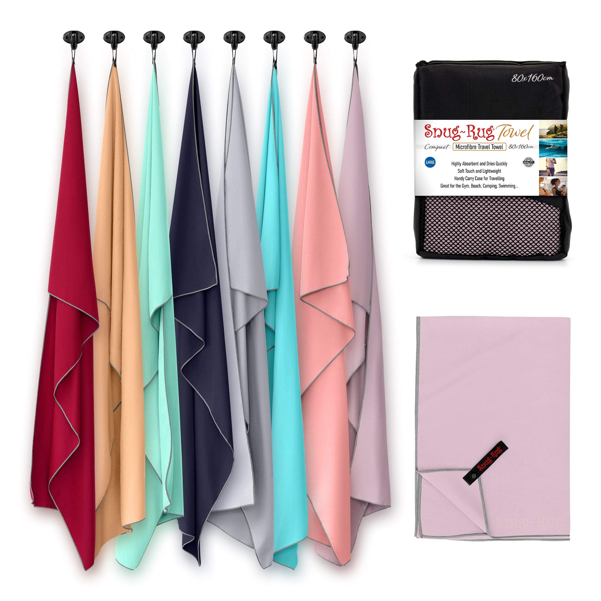 Snug Rug Microfibre Beach Towel – Large 80x160cm Sand Proof Sea Fog Mauve