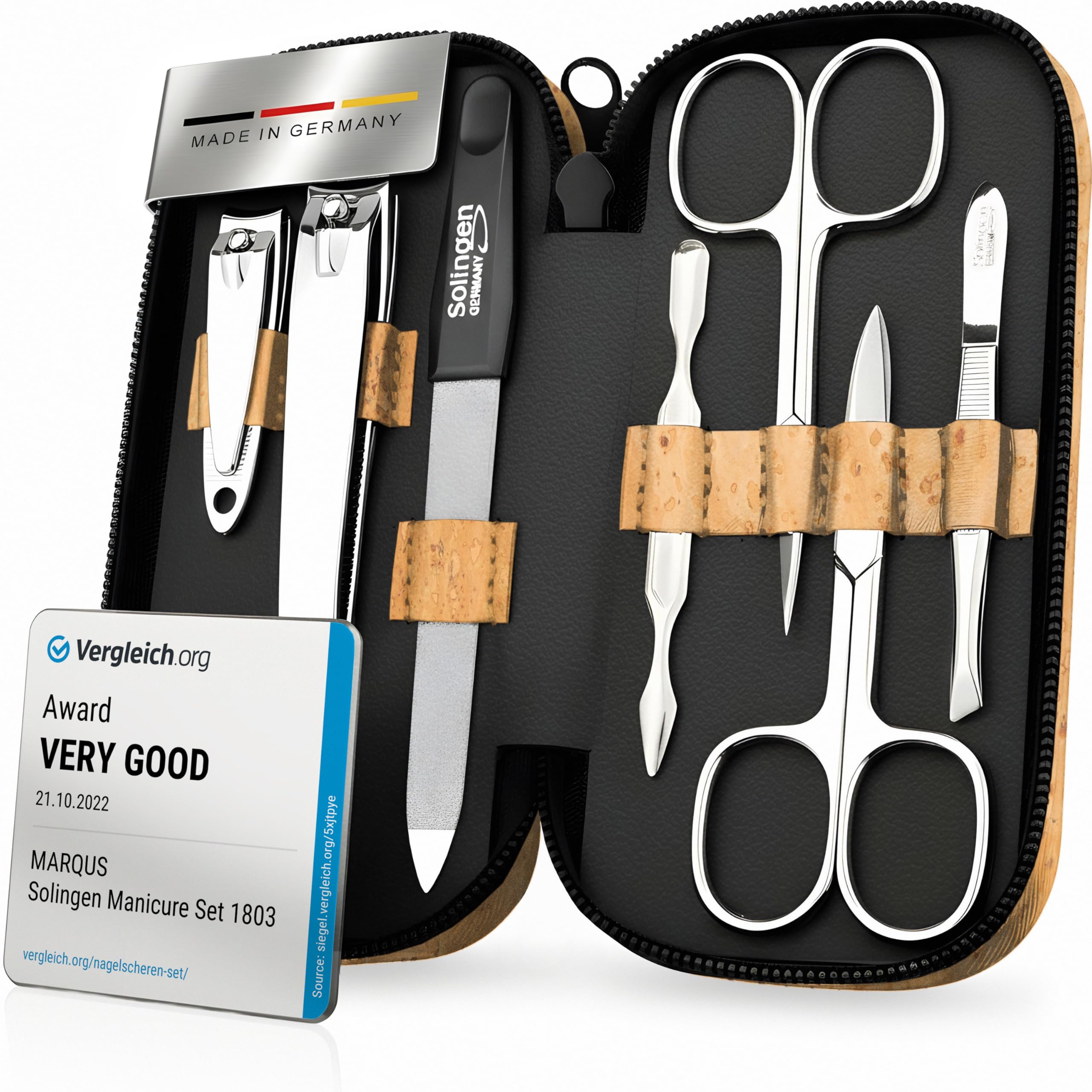 Jolof Store Solingen 7-Piece Manicure Set with Real Cork Travel Case