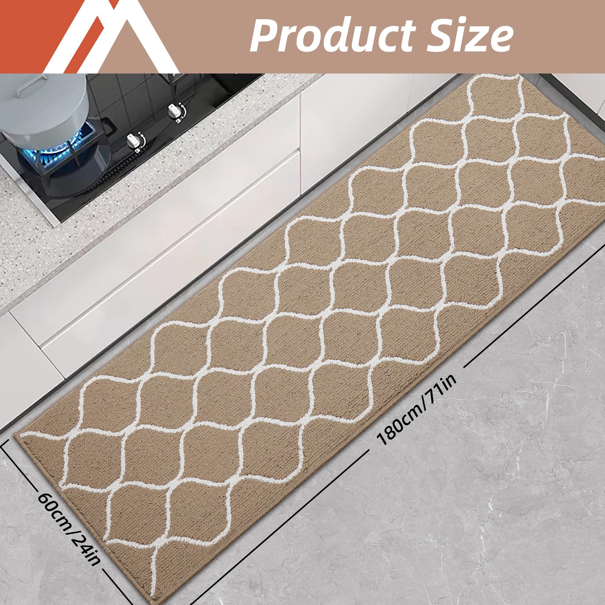 COSY HOMEER Kitchen Runner Rug | Non-Slip Washable Beige Mat, 60x180cm