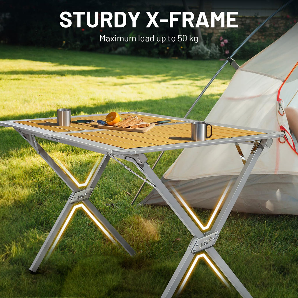 Timber Ridge Folding Camping Table | 110x70cm Aluminium Roll Up Table