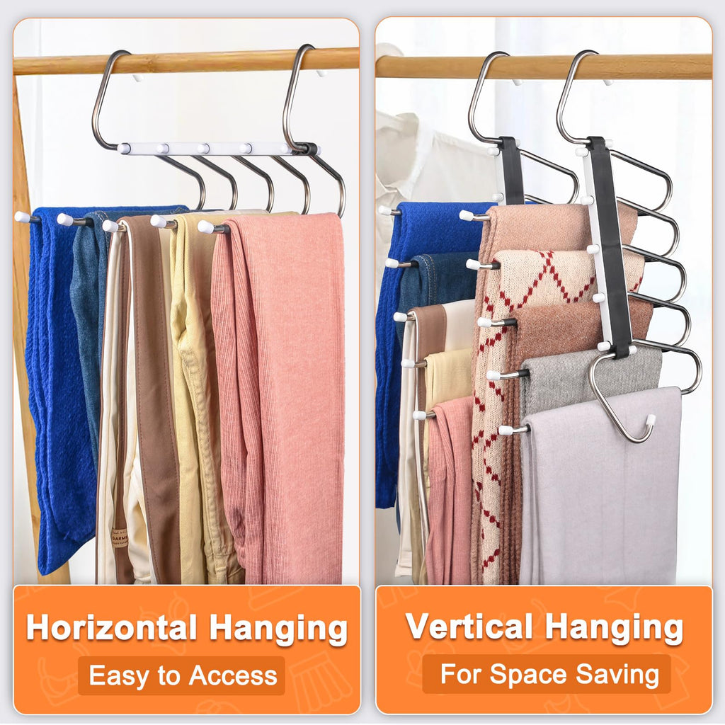 2 Pack Trouser Hangers Space Saving, 5-in-1 Trousers Hangers Non-Slip Clothes Hangers for Wardrobe - image 2
