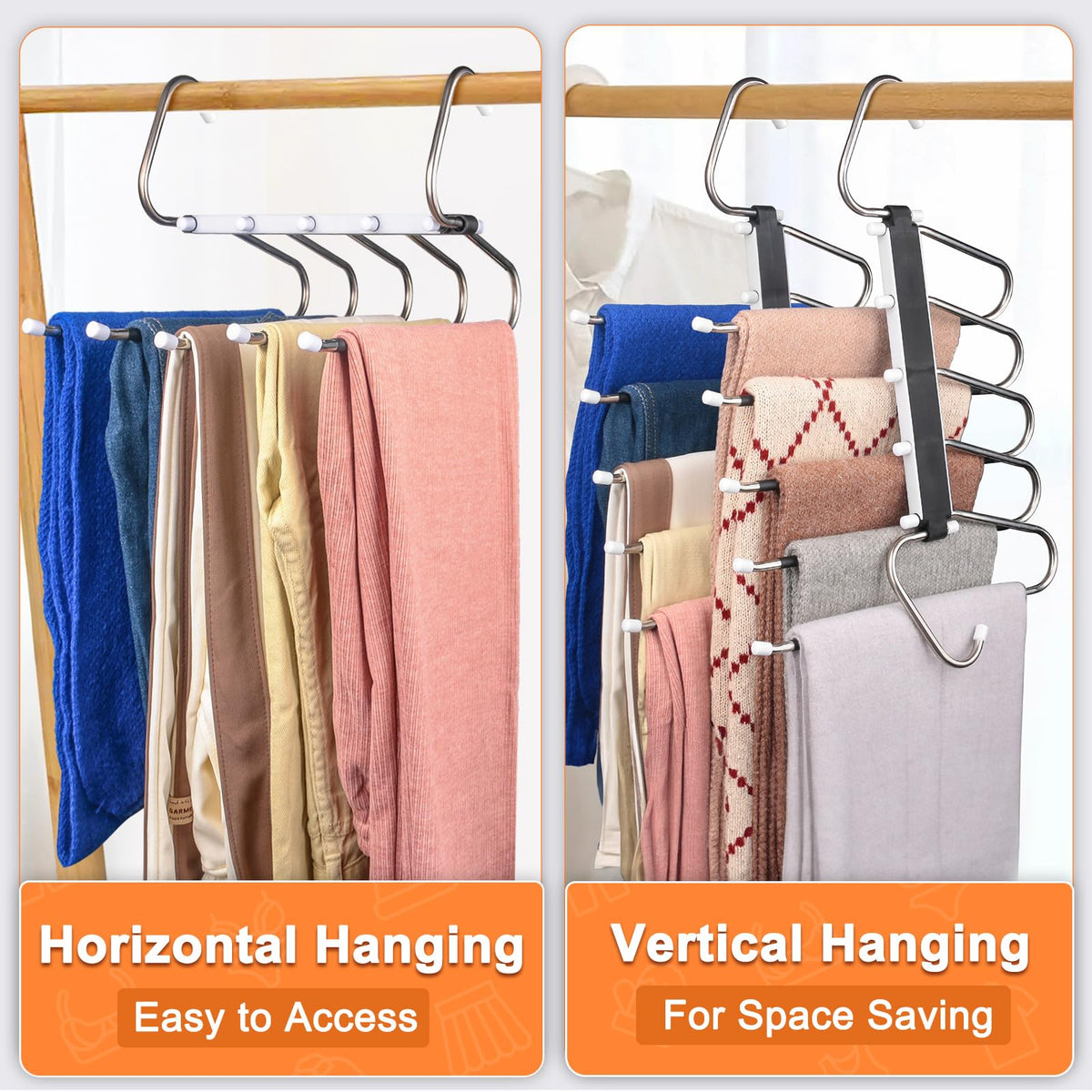 2 Pack Trouser Hangers Space Saving, 5-in-1 Trousers Hangers Non-Slip Clothes Hangers for Wardrobe - image 2