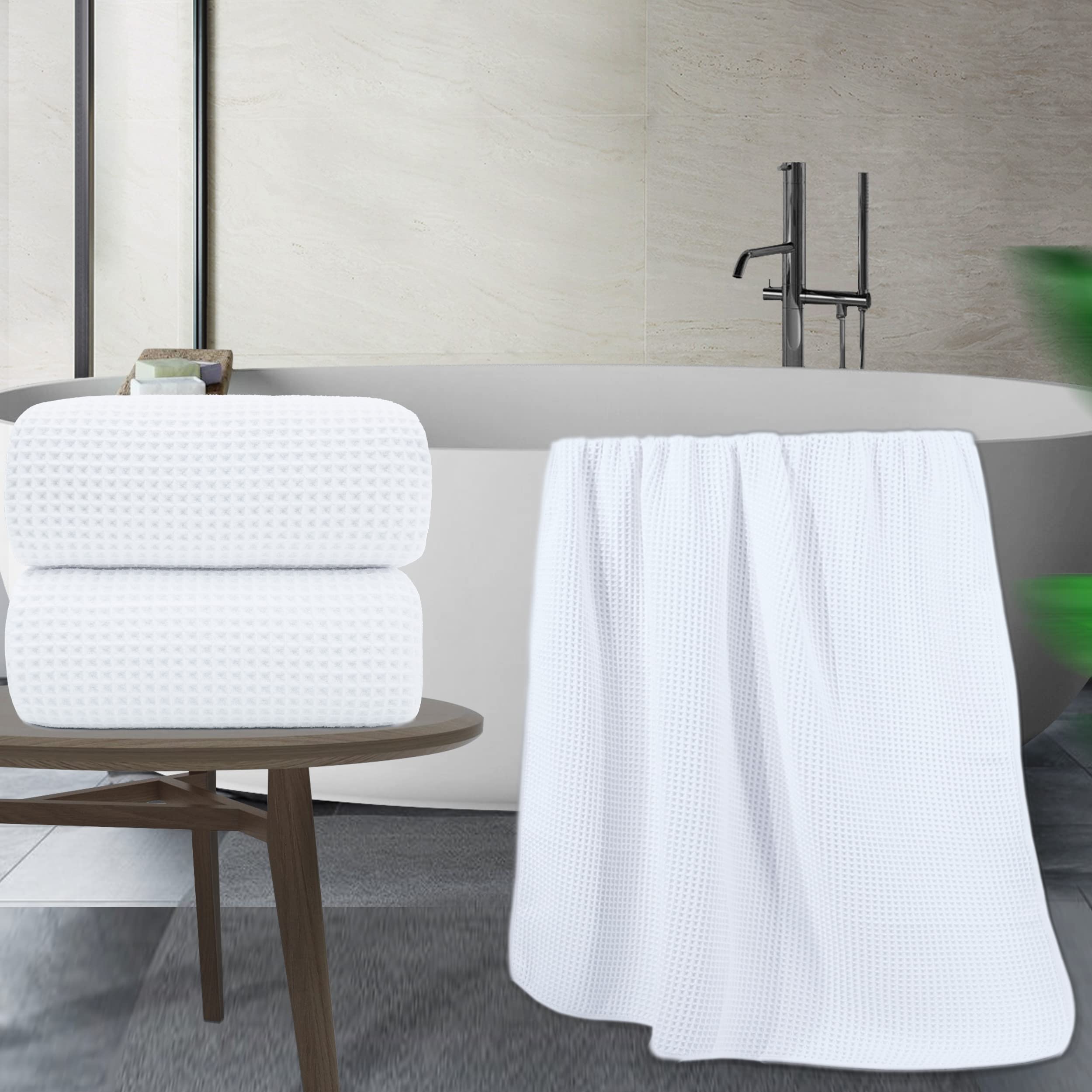 Polyte Microfibre Waffle Weave Bath Sheets - Quick Dry White, 2 Pack