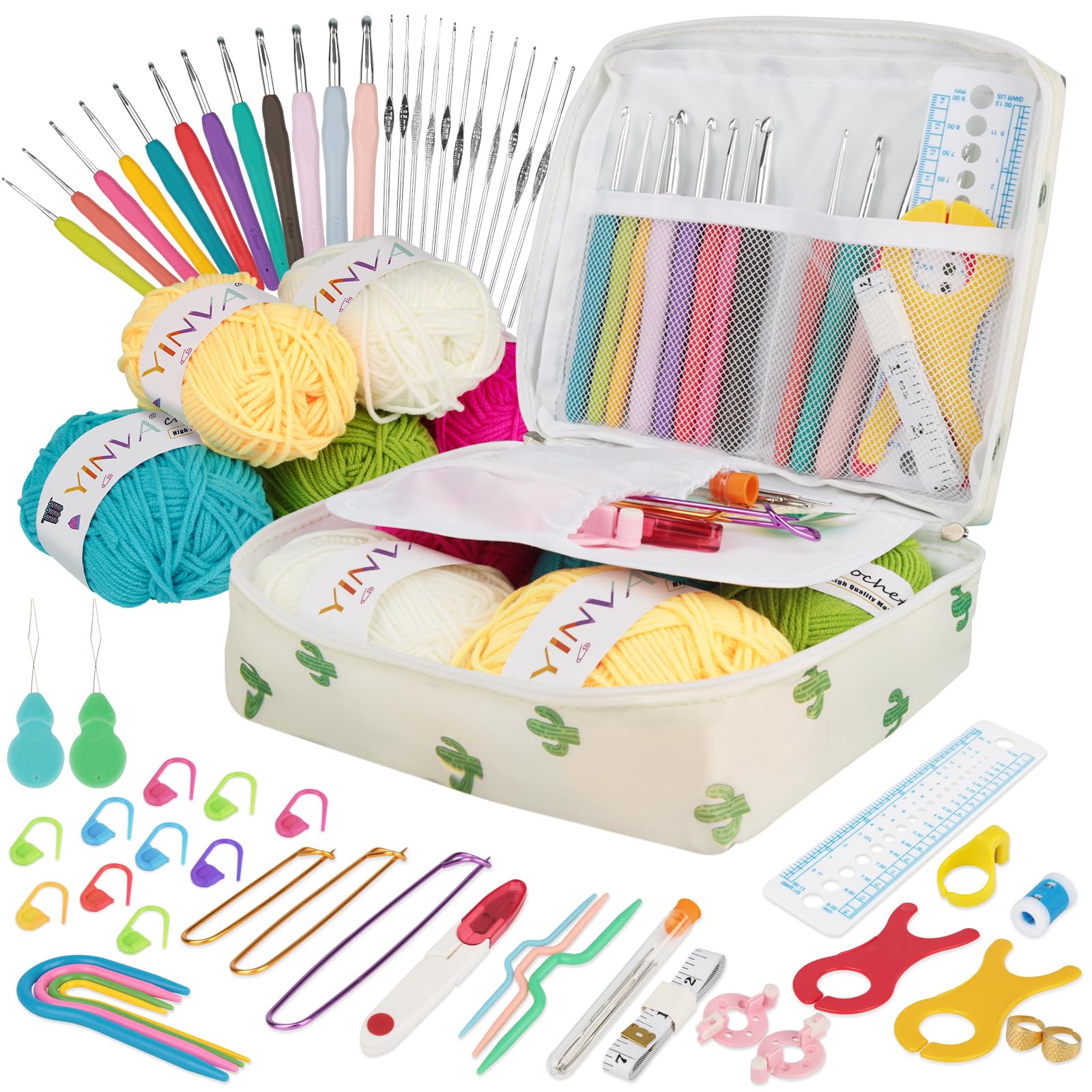YINVA 111-Piece Crochet Kit for Beginners | Ergonomic Hooks & Yarn Set
