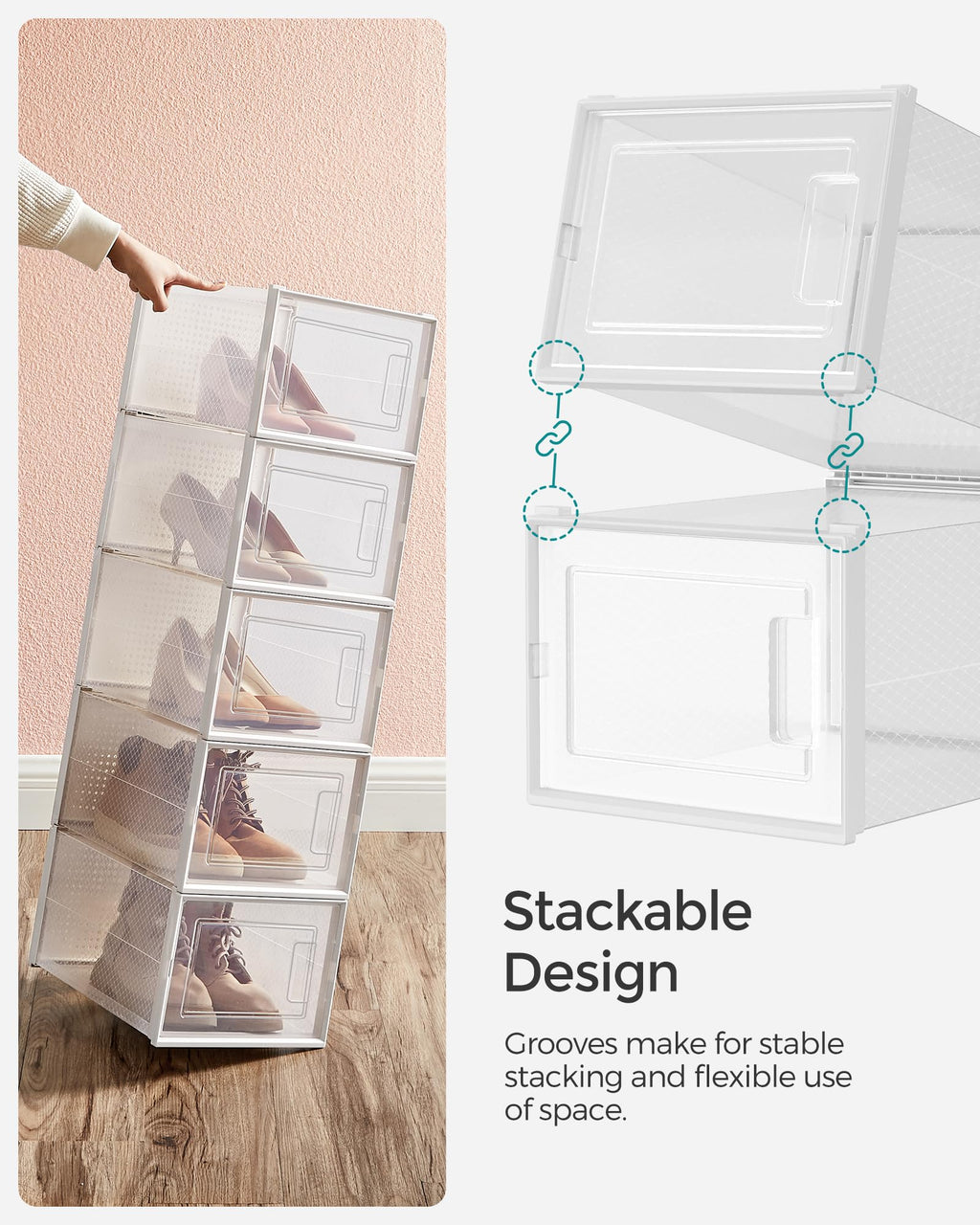 SONGMICS Stackable Shoe Storage Boxes | Pack of 18 Clear Sneaker Organisers