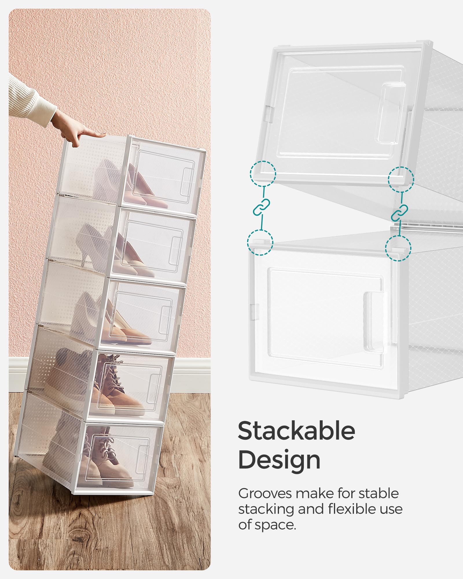 SONGMICS Stackable Shoe Storage Boxes | Pack of 18 Clear Sneaker Organisers