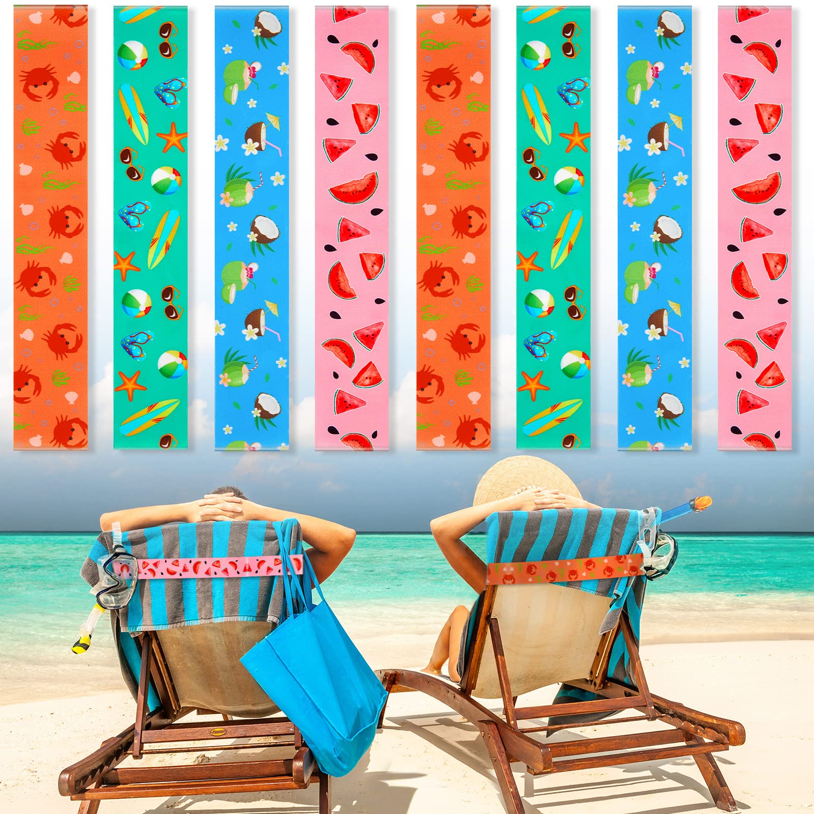 Jolof Store Beach Towel Bands – 8 Pack Elastic Windproof Chair Straps