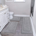 Pauwer 3-Piece Microfiber Bath Mat Set | Non-Slip Absorbent Rugs, Grey