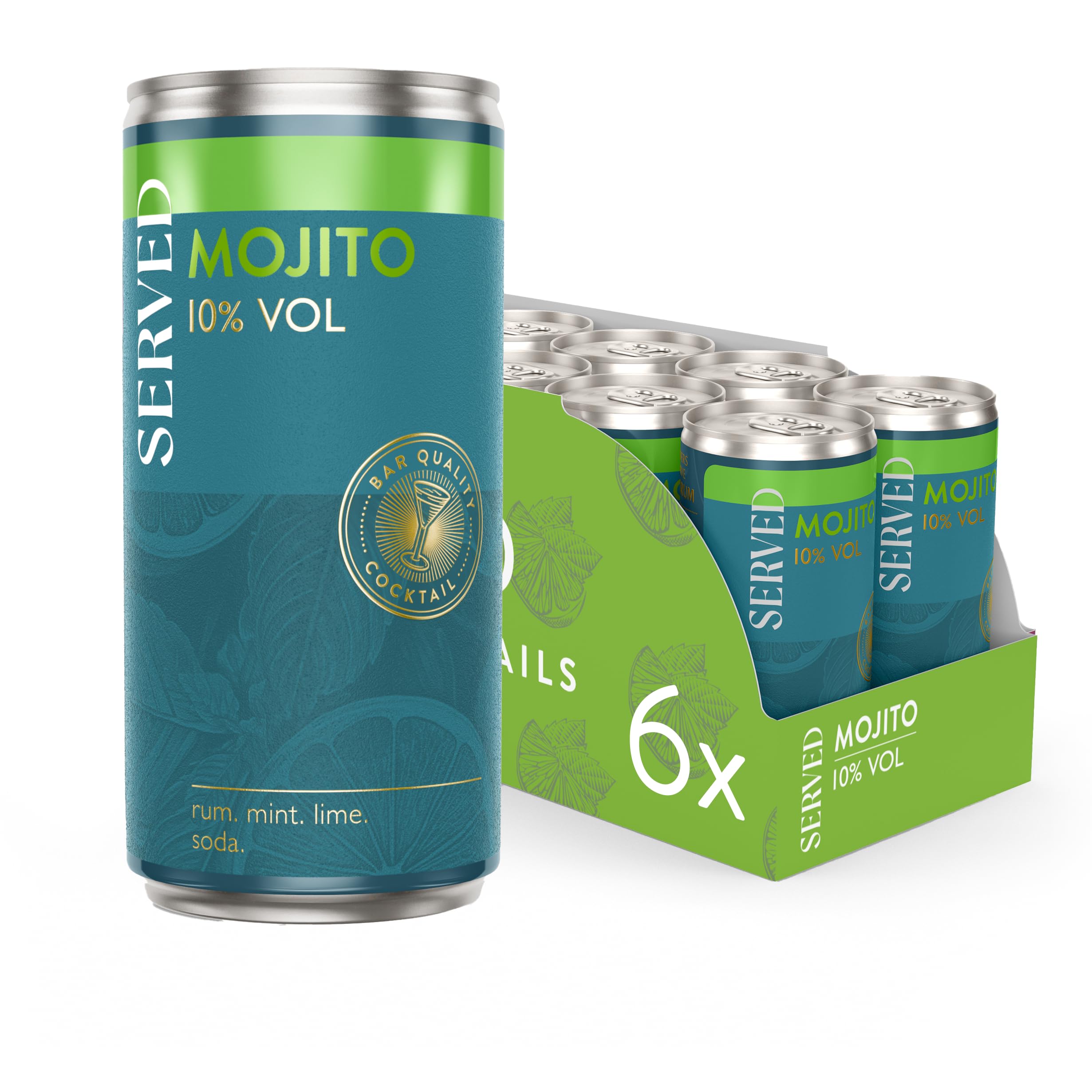 SERVED Mojito Pre-Mixed Canned Cocktails - 10% ABV, 6 x 200ml