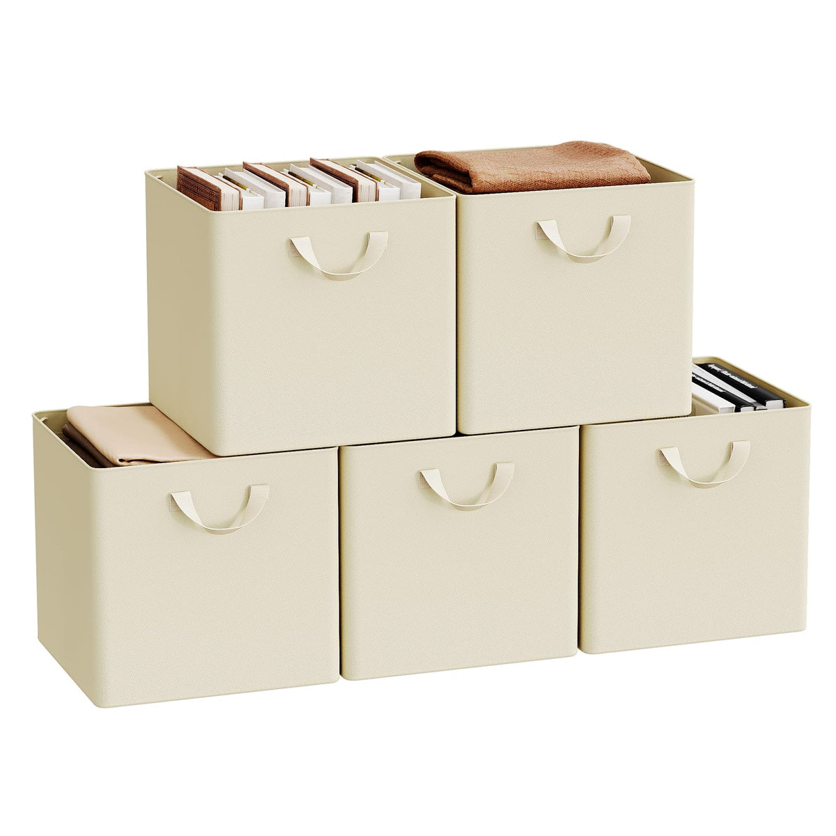WOLTU Fabric Storage Boxes Set of 5, Collapsible Cube Baskets with Handles and Metal Frame, Wardrobe Organisers for Bedroom, Living Room, Study - image 1