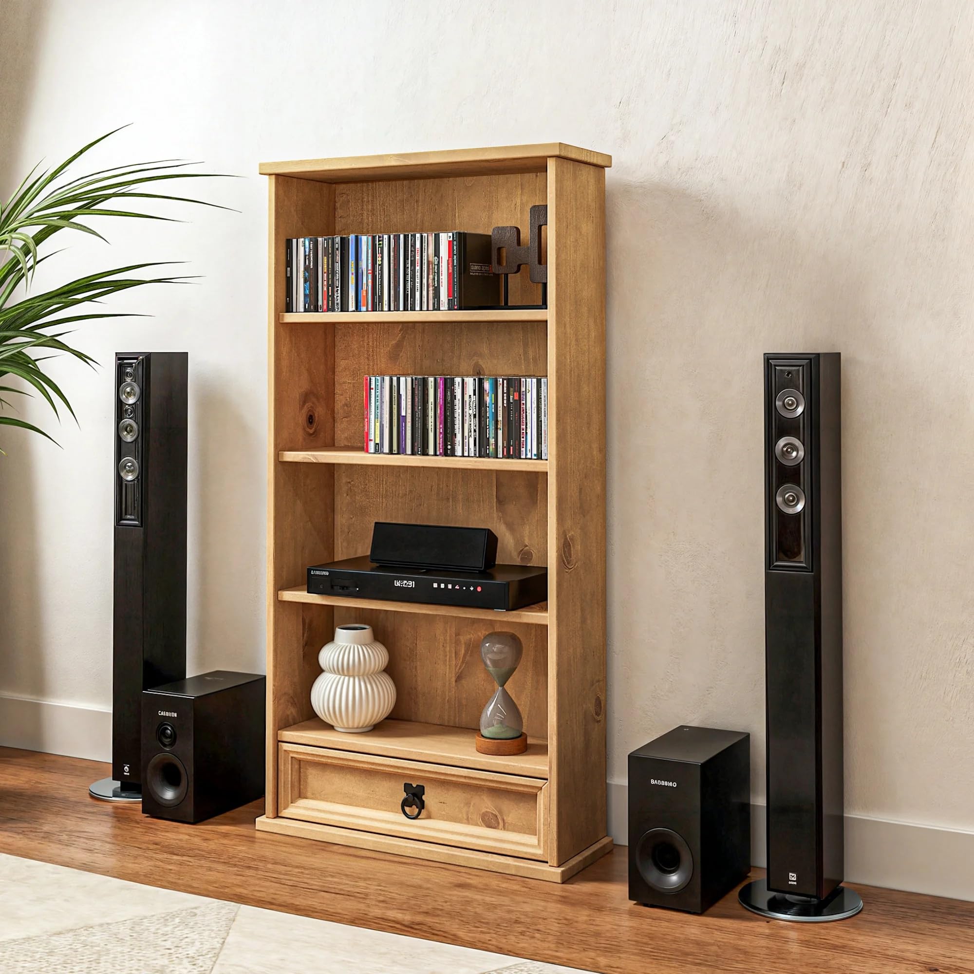 Corona Mexican Solid Pine DVD Rack | 1 Drawer Rustic Storage Bookcase