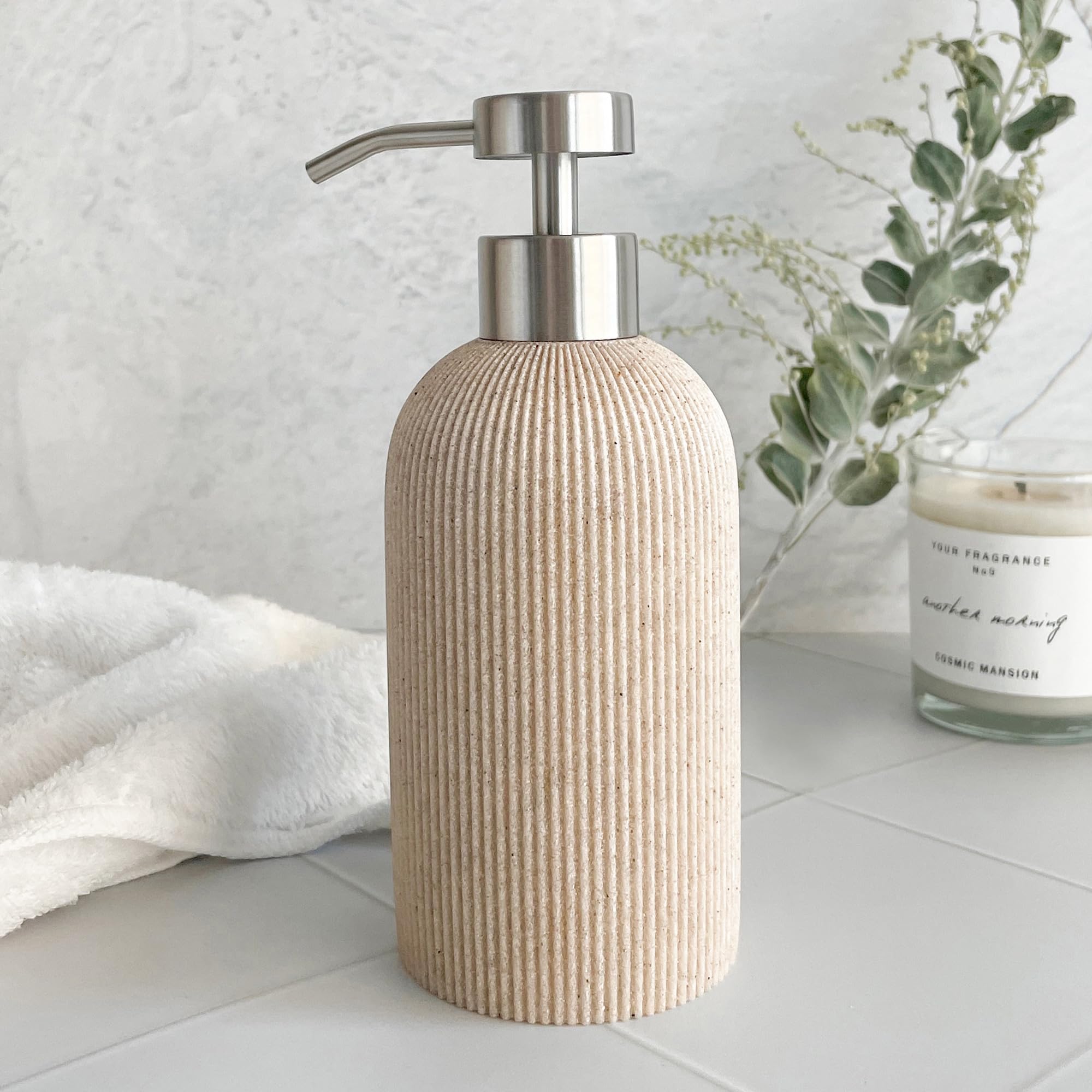 LUNESTELLA Resin Soap Dispenser | Sandstone Texture | Stainless Steel Pump