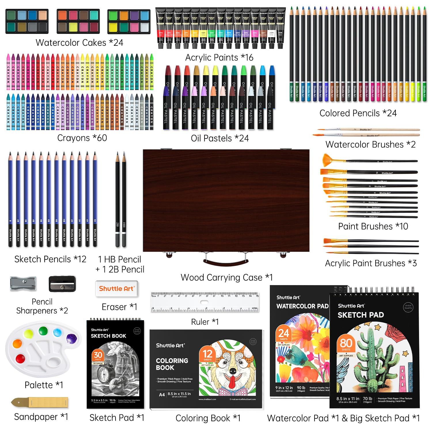 Shuttle Art 186 Piece Deluxe Art Set – Professional Wooden Case Kit
