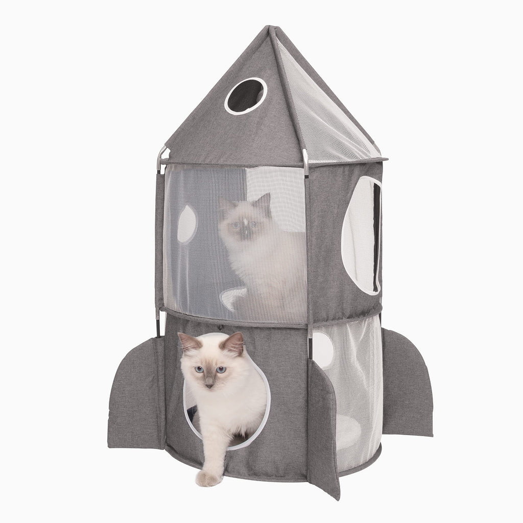 Catit Vesper Rocket Cat Tower with Sleeping Cushion - Grey Fabric