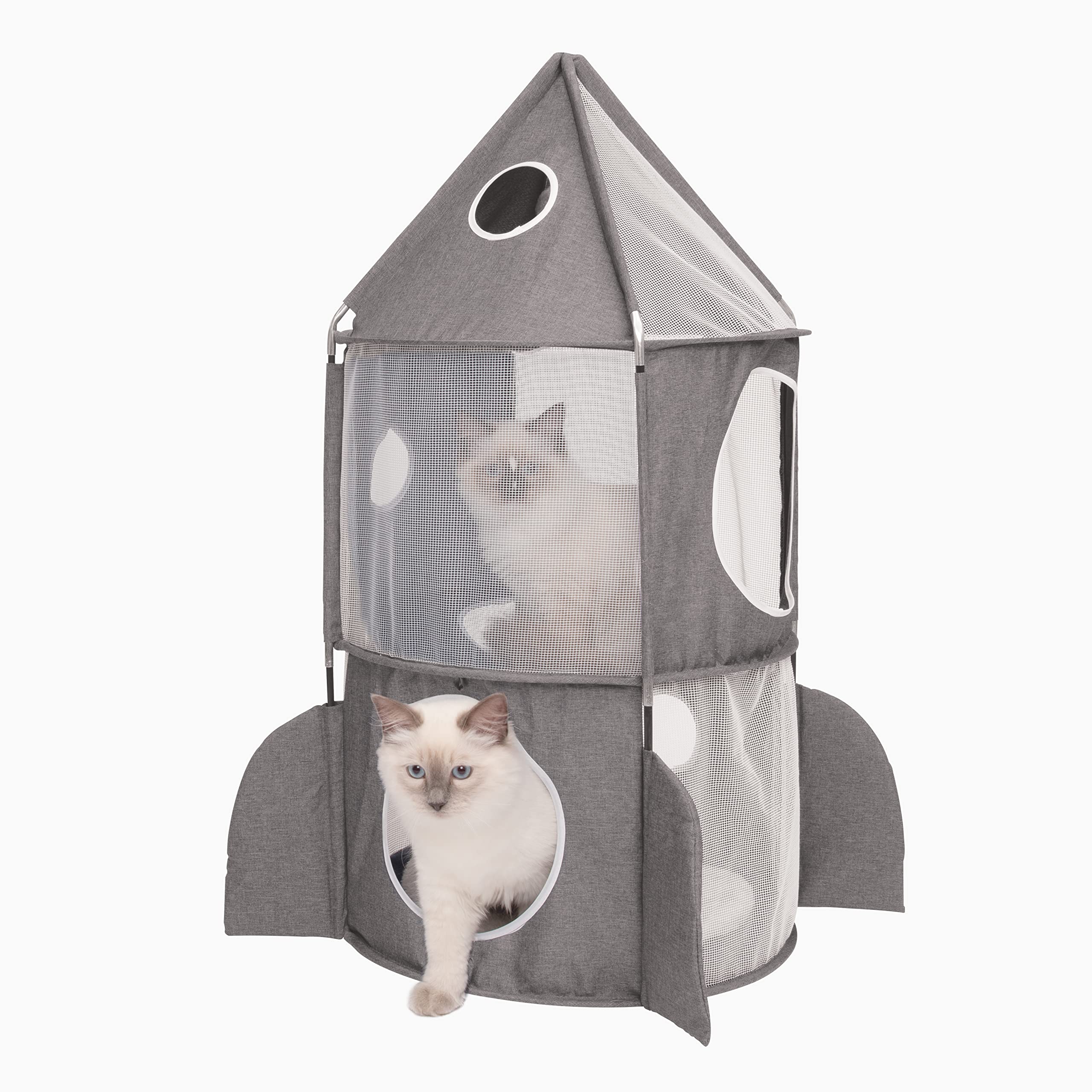 Catit Vesper Rocket Cat Tower with Sleeping Cushion - Grey Fabric