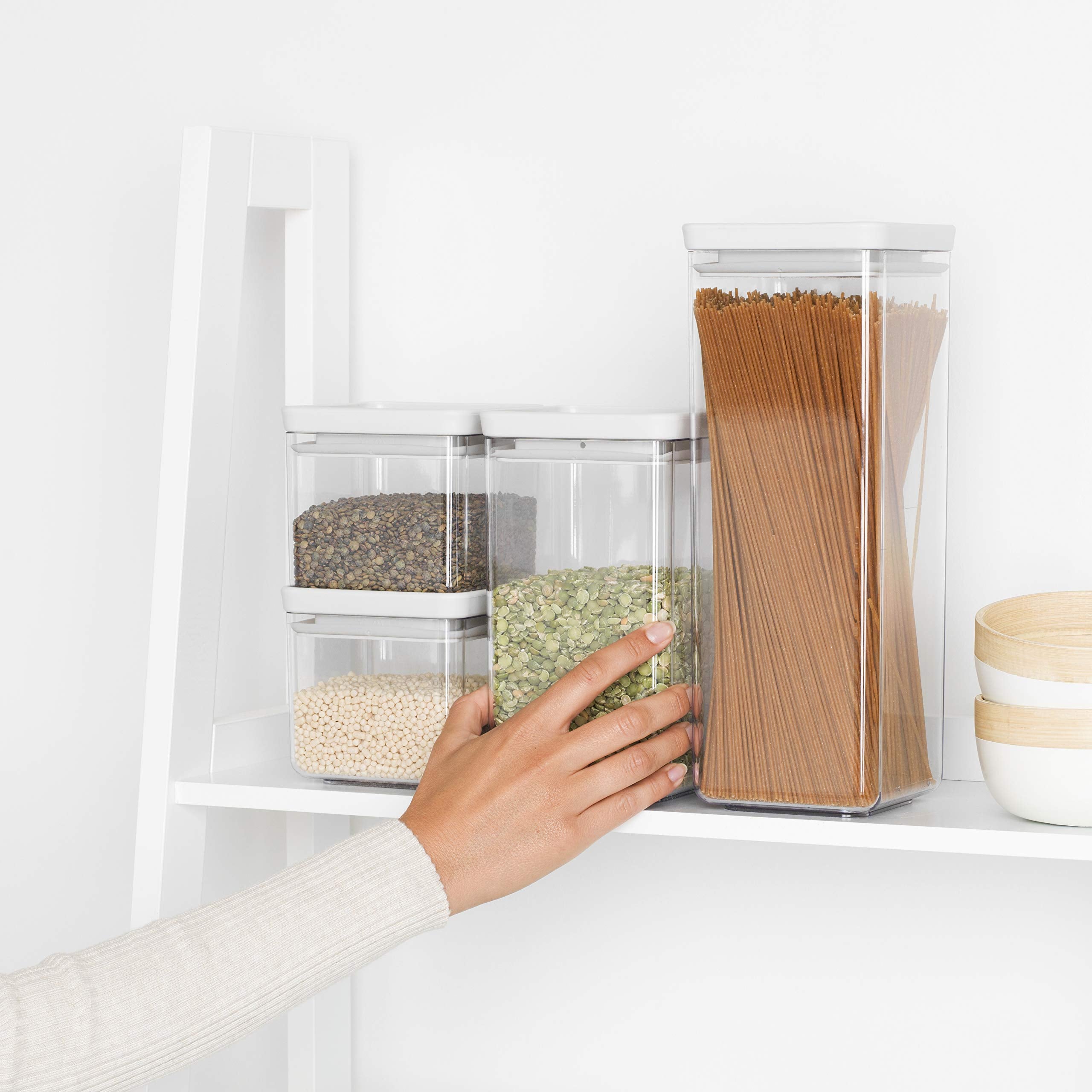 Brabantia Tasty+ Square Storage Jar Set of 4 – Stackable Light Grey