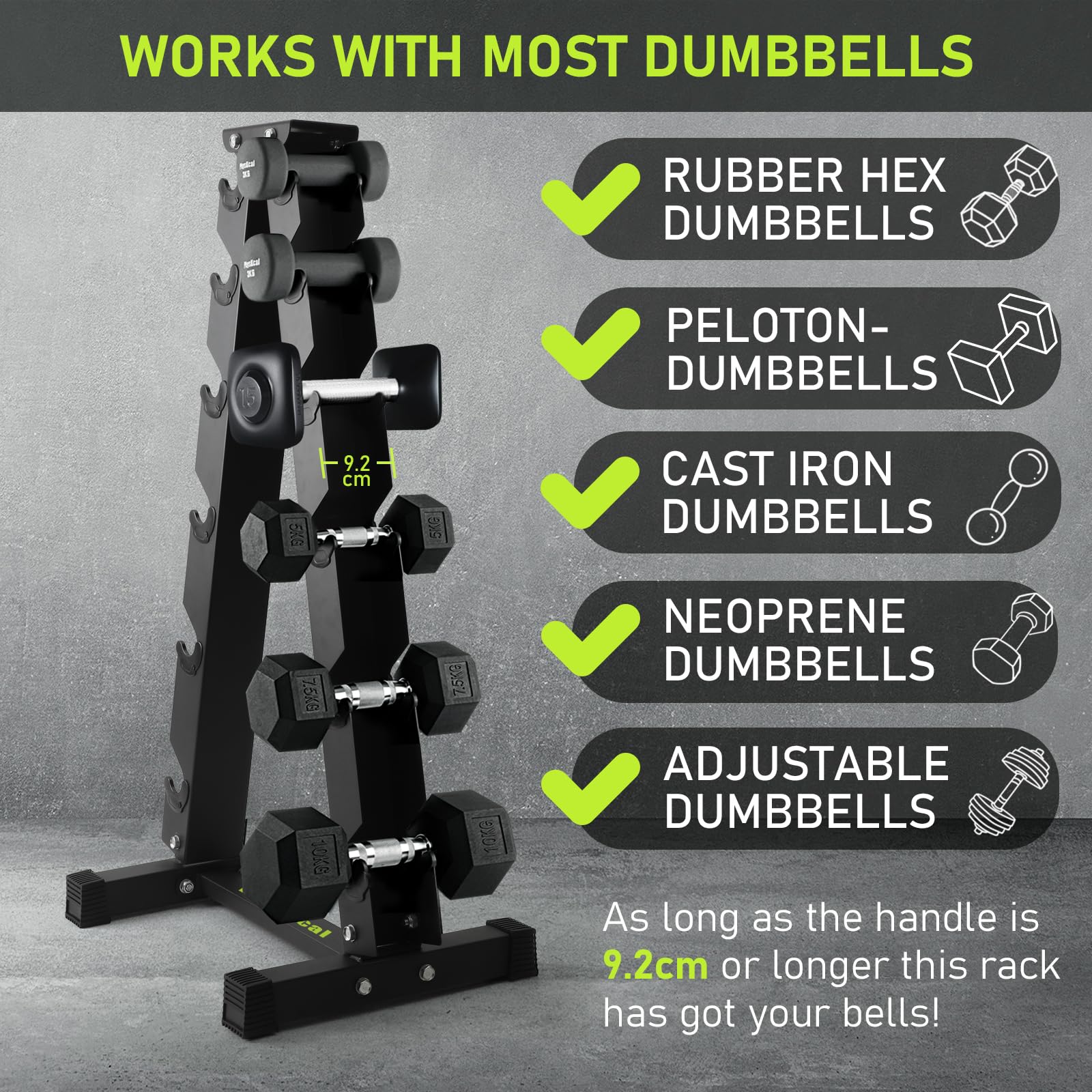 PhysKcal 6-Tier Dumbbell Rack - Heavy Duty Steel A-Frame Weight Stand