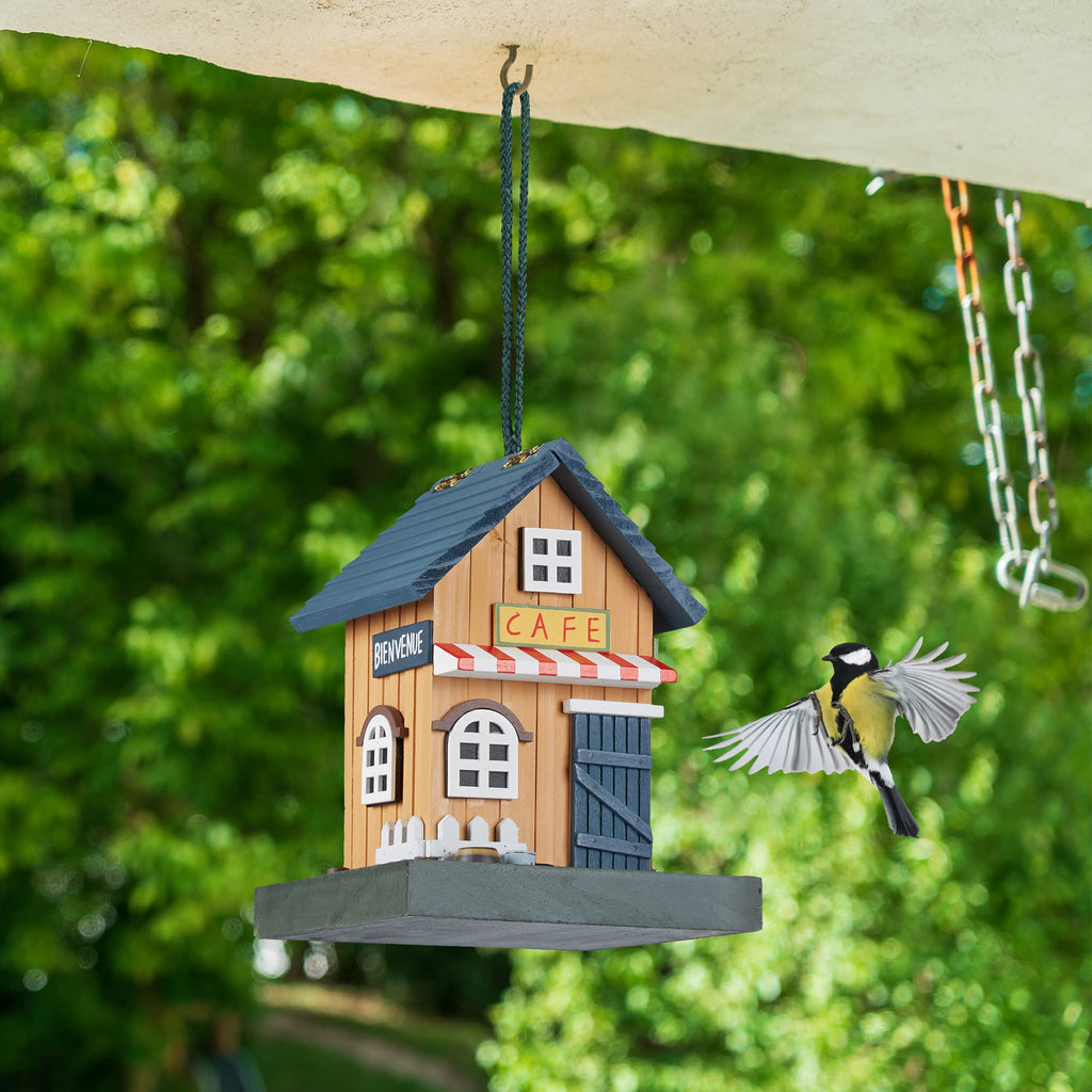 Relaxdays Wooden Bird Feeder – French Cafe Style Hanging House