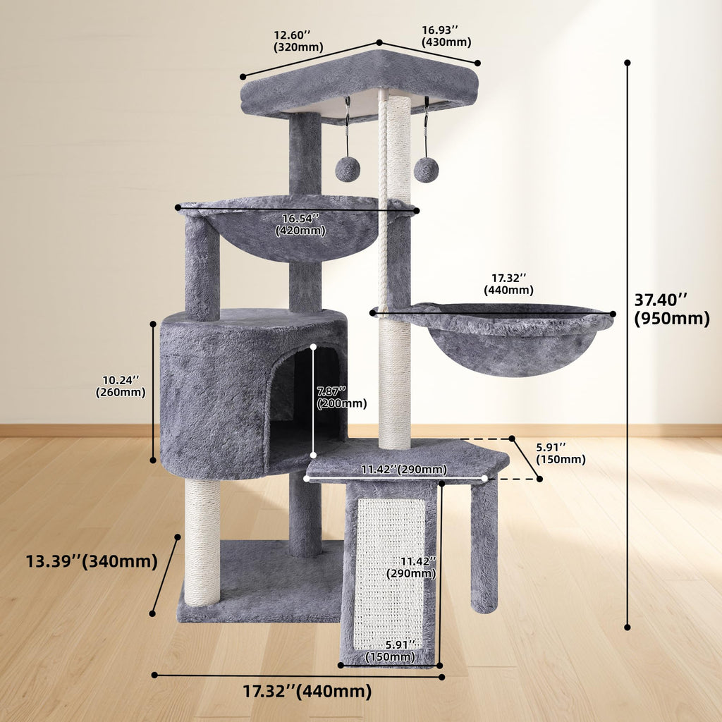TWDEPART 95cm Cat Tree – Multi-Level Activity Centre with Condo & Hammocks