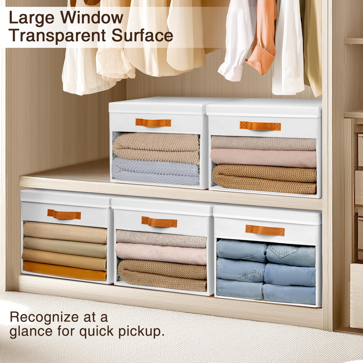 Homsorout Large Fabric Storage Boxes with Lids & Clear PVC Window White 38L - image 3