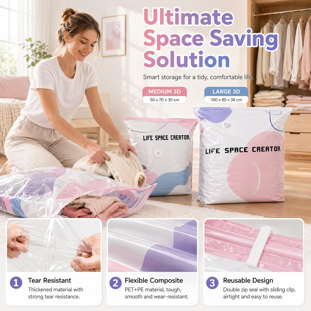 No Pump Vacuum Storage Bags, 4PCS 3D Vacuum Storage Bags - image 3
