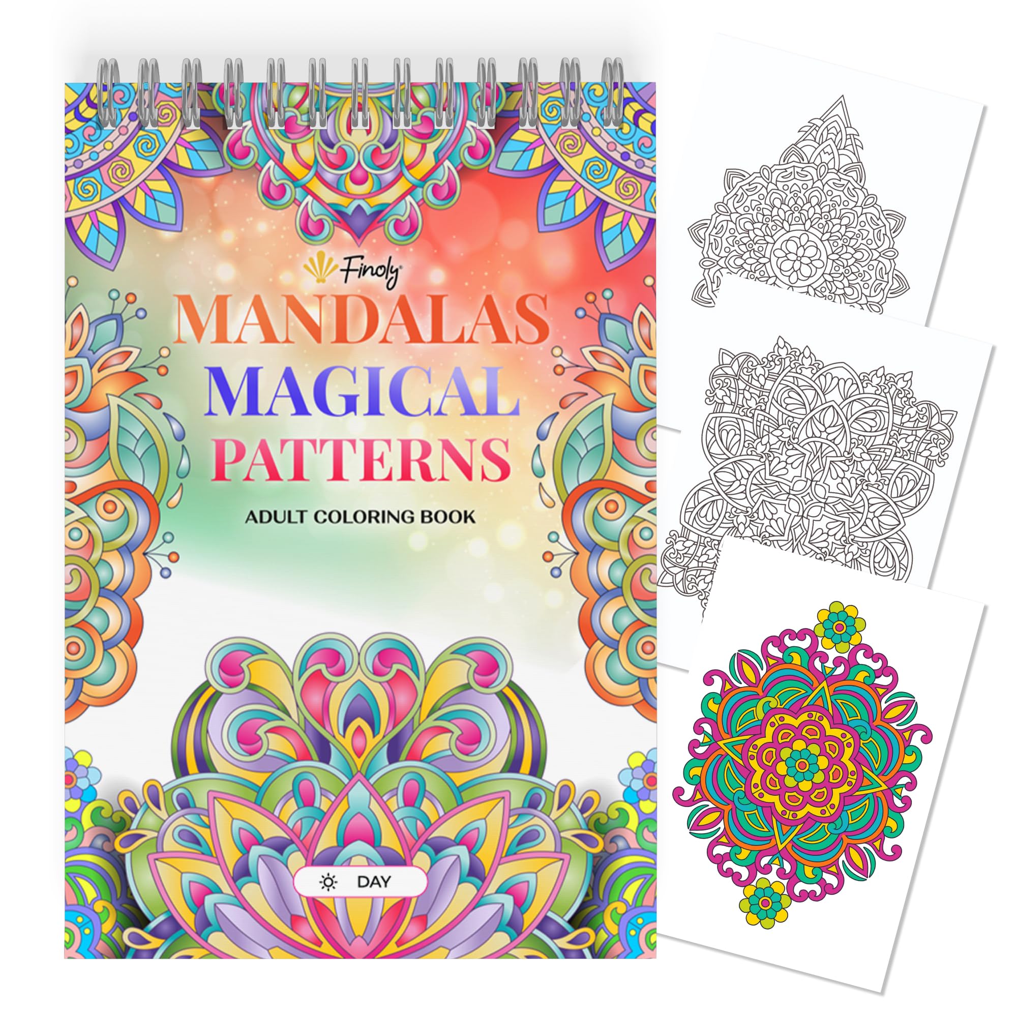 Finoly Mandala Colouring Book for Adults - A4 Spiral Bound Stress Relief