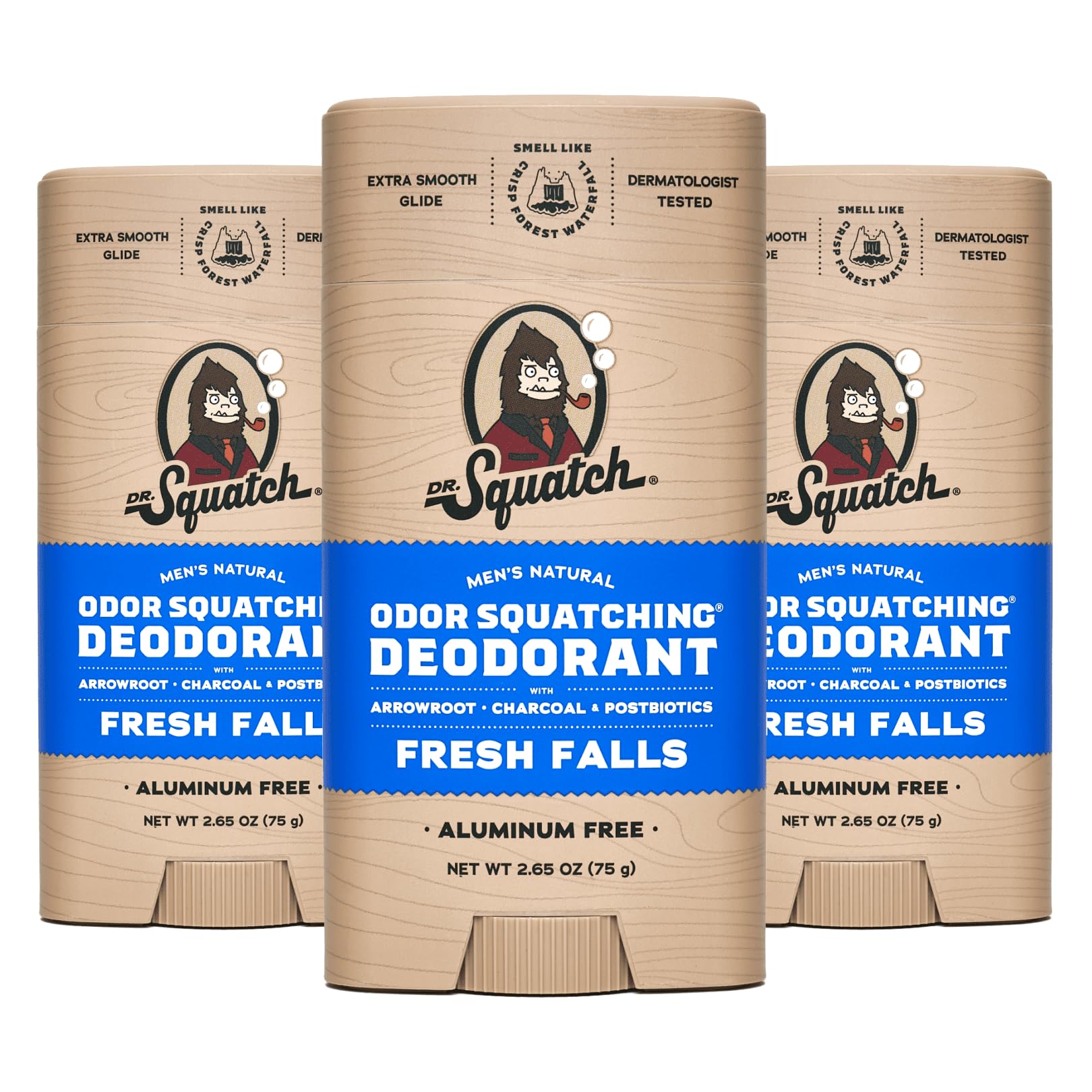Dr. Squatch Natural Deodorant for Men - Fresh Falls, 3-Pack (2.65 oz)