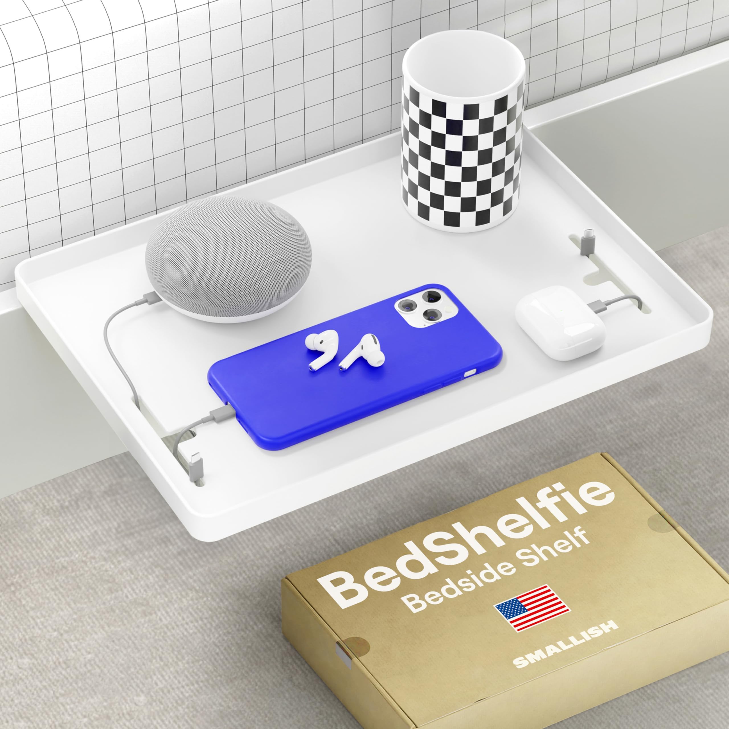 BedShelfie Bedside Shelf - Clip On Nightstand for Dorm & Bunk Beds - White