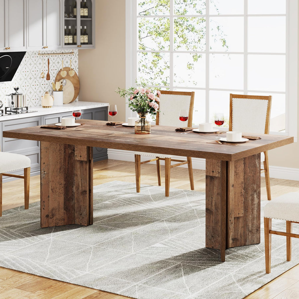 Tribesigns 63-inch Dining Table for 4-6, Farmhouse Kitchen Table with Large Tabletop, Rectangular Dinner Eating Table for Dining Room, Living Room - image 1