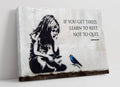 Banksy Girl Blue Bird Graffiti Framed Canvas Wall Art | 36x24in
