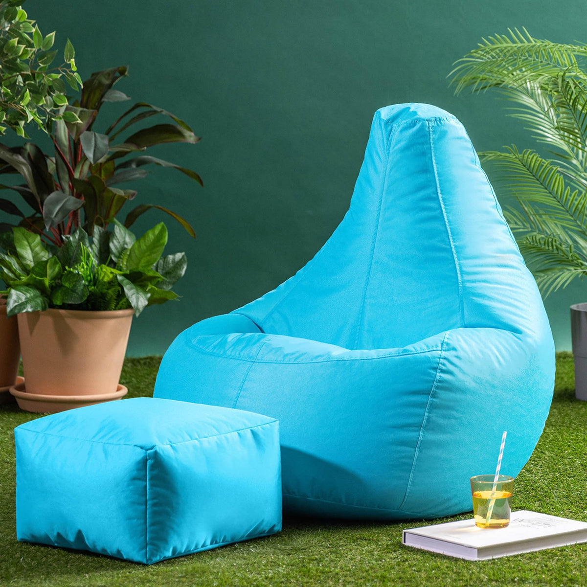 Bean Bag Bazaar Outdoor Bean Bag & Footstool with Filling Included, Aqua - image 3