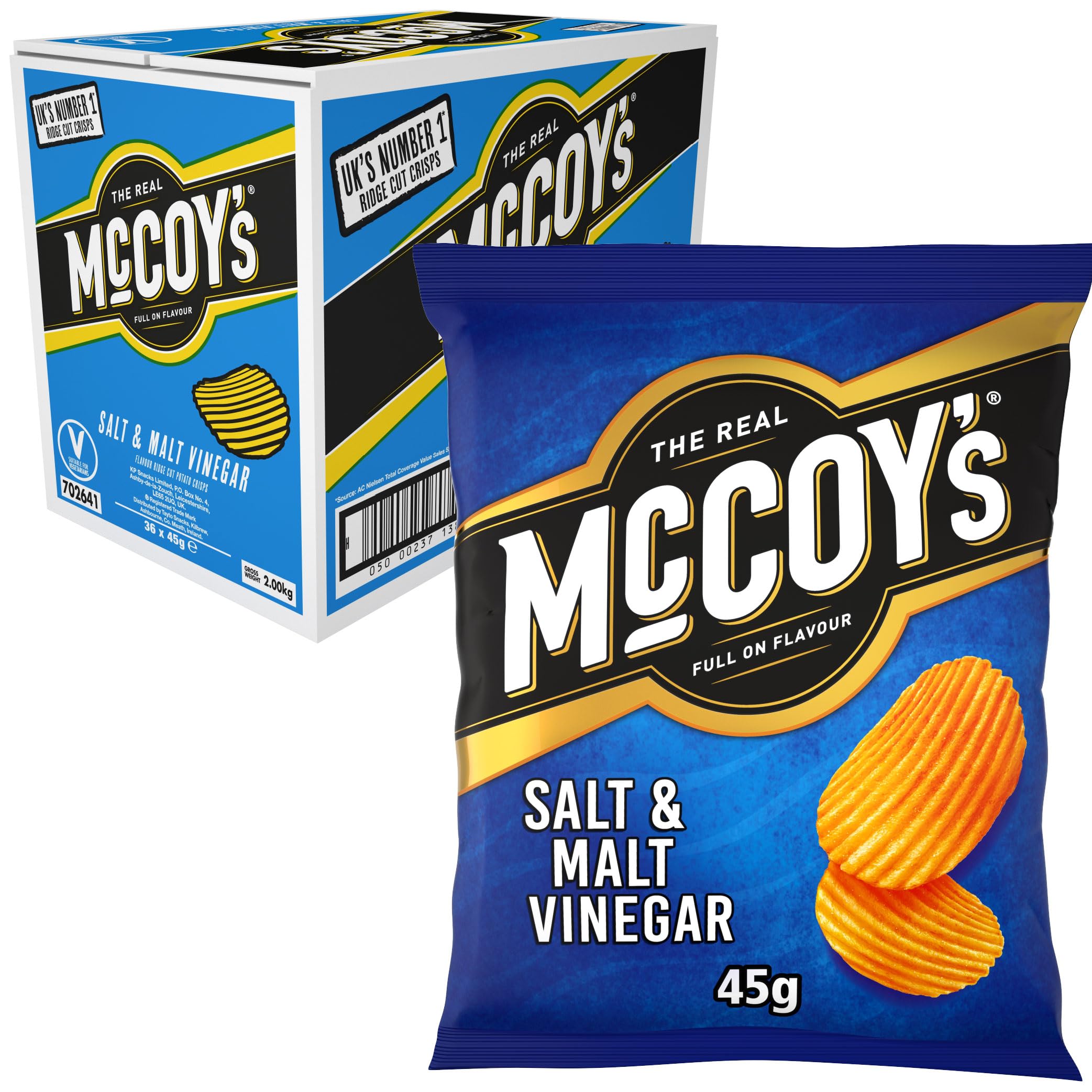 McCoy's Salt & Malt Vinegar Ridged Crisps - 45g Grab Bag (Box of 36)