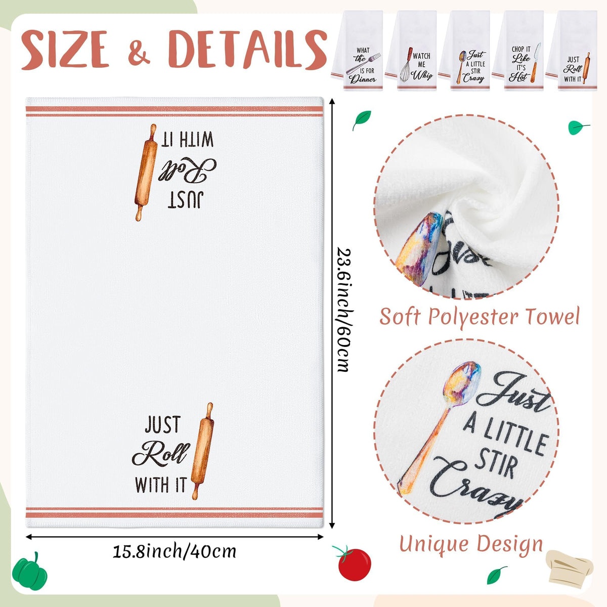 R HORSE 5Pcs Kitchen Dish Towel Funny Cookware Kitchen Dishcloth Absorbent Utensils Themed Cleaning Dishcloth Bar Hand Towel Gift for Baking Lover - image 3