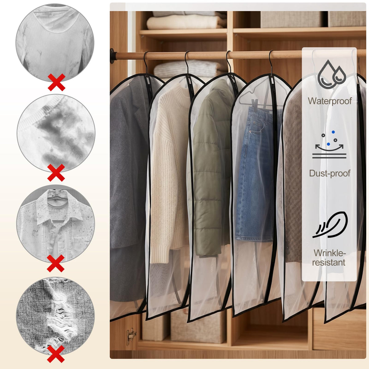 Pwsap 40in Garment Bags 6 Pack Clothing Covers Translucent Suit Bag - image 4