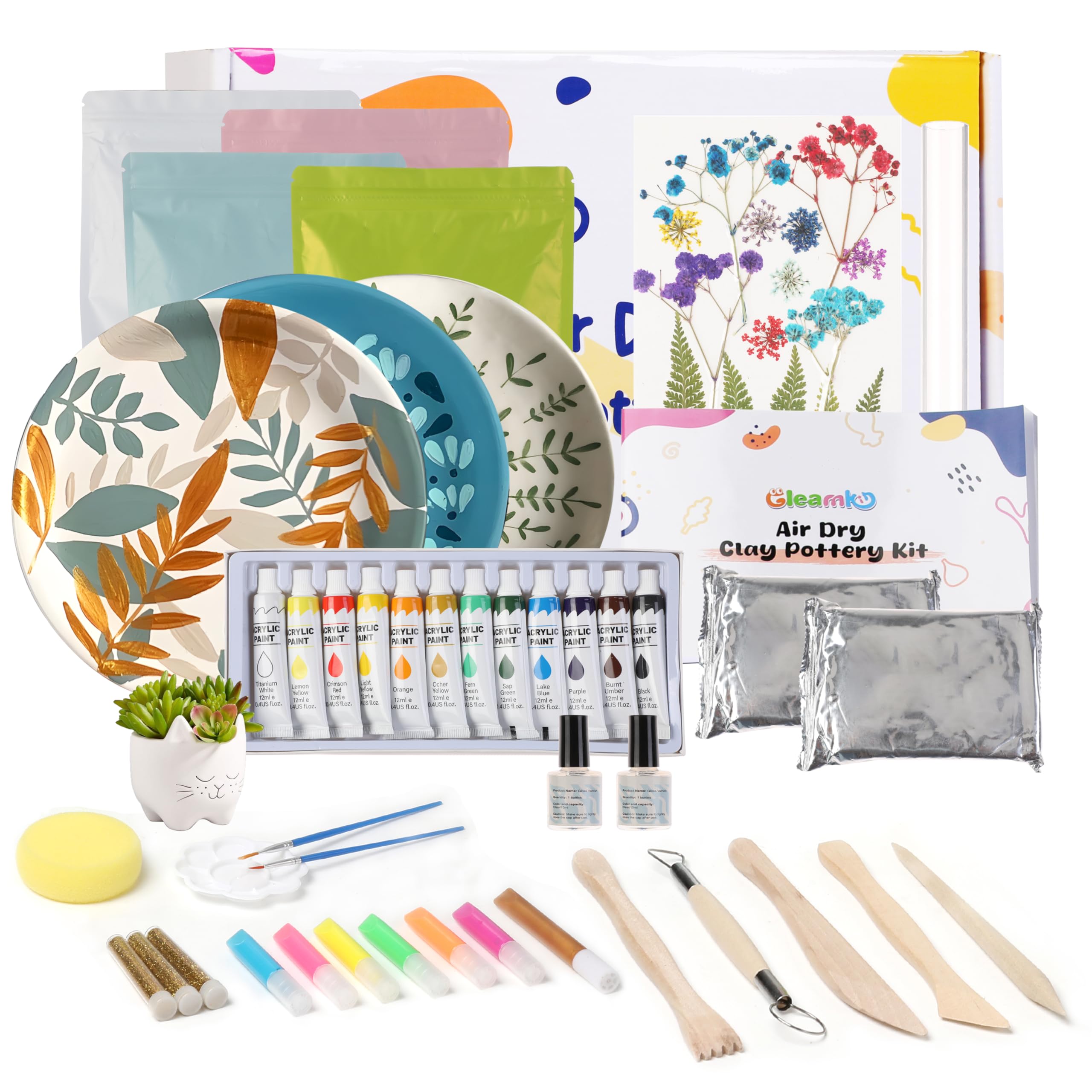Gleamkid Air Dry Clay Pottery Kit for Adults - 39 PCS Sculpting Set