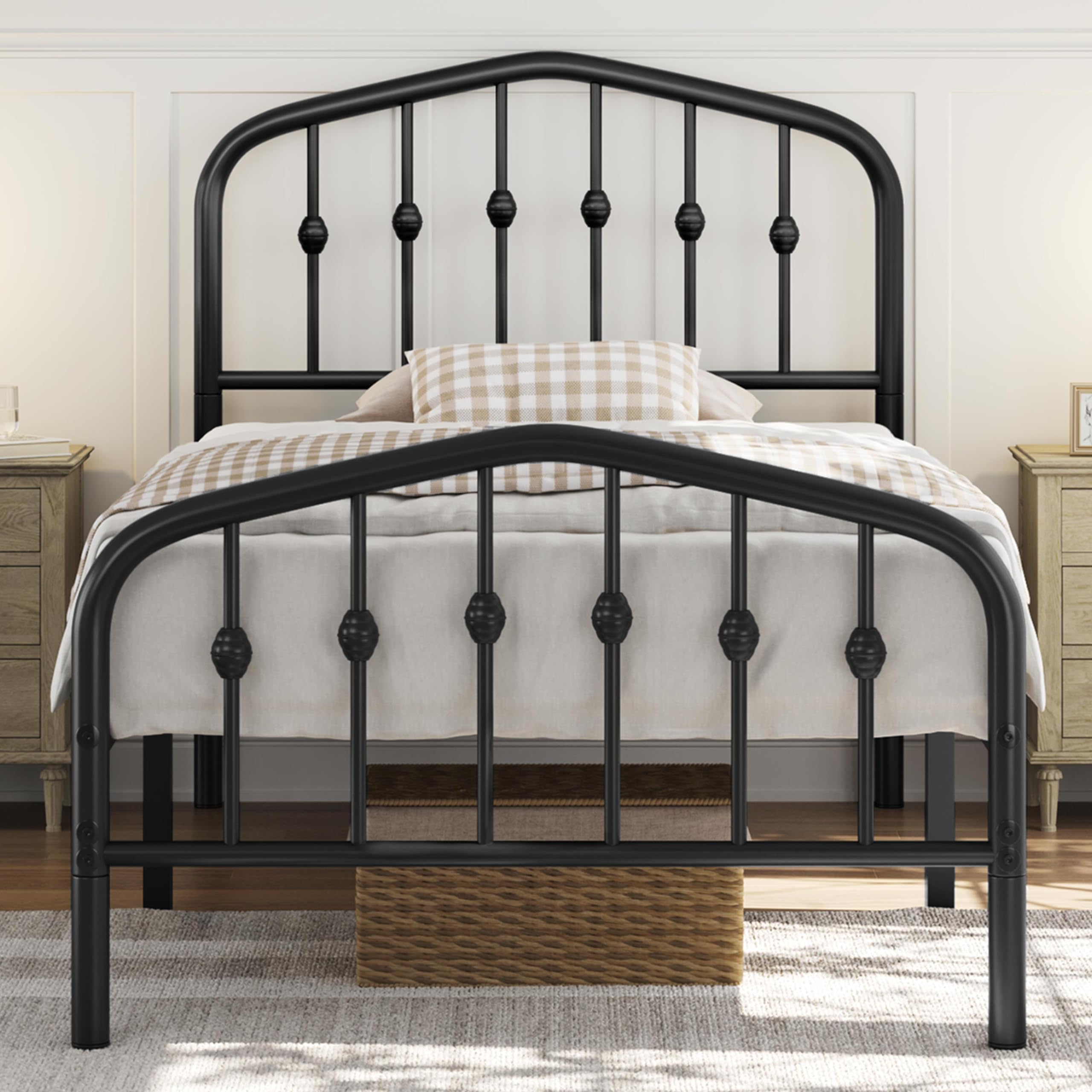 Yaheetech 3ft Single Metal Bed Frame – Vintage Spindle Design, Black
