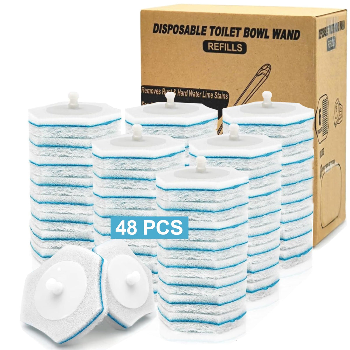 48 Pcs Disposable Toilet Brush Refills, Toilet Bowl Brush Replacement head - image 1