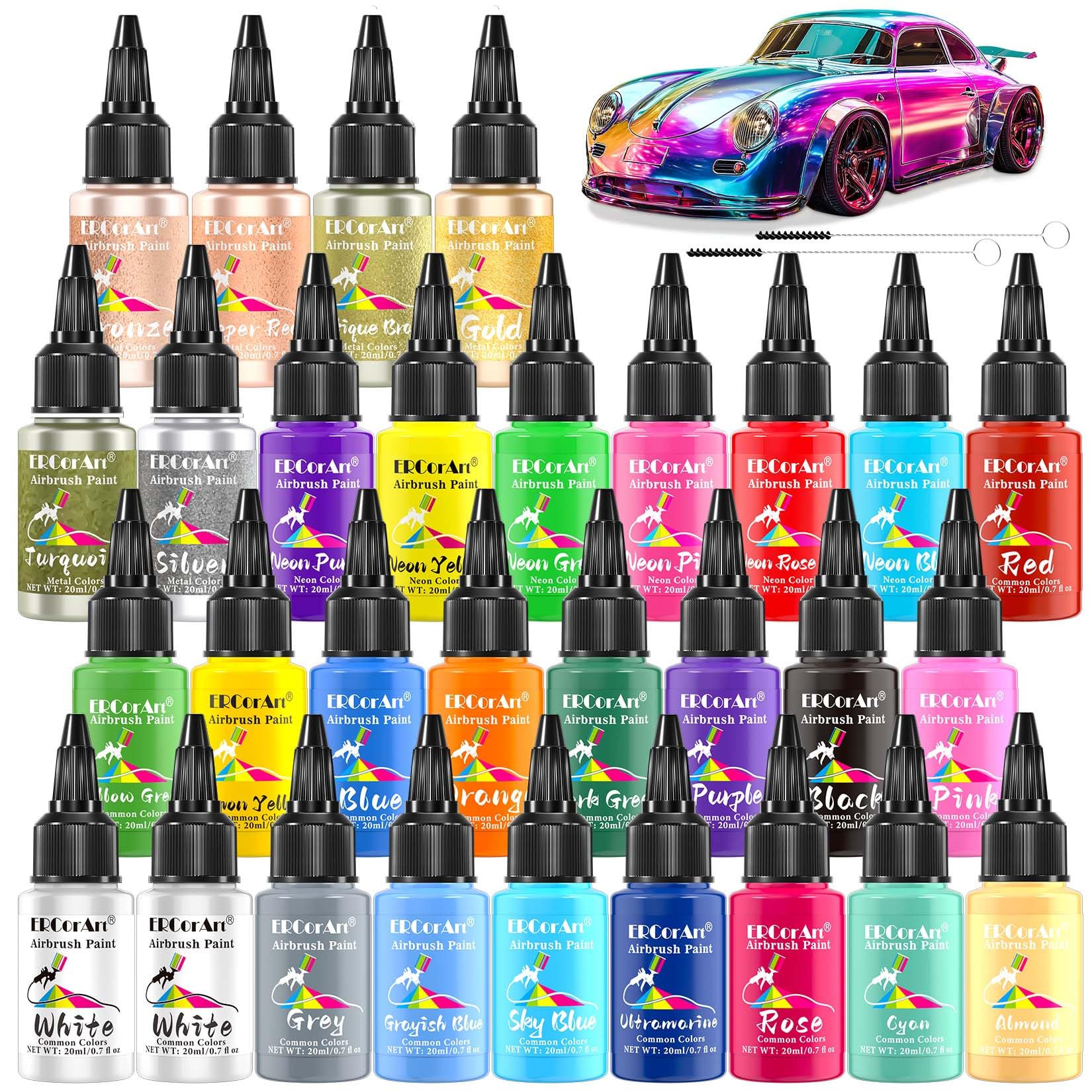 ERCorArt Airbrush Paint Set | 30 Acrylic Colors Water-Based Kit for Models
