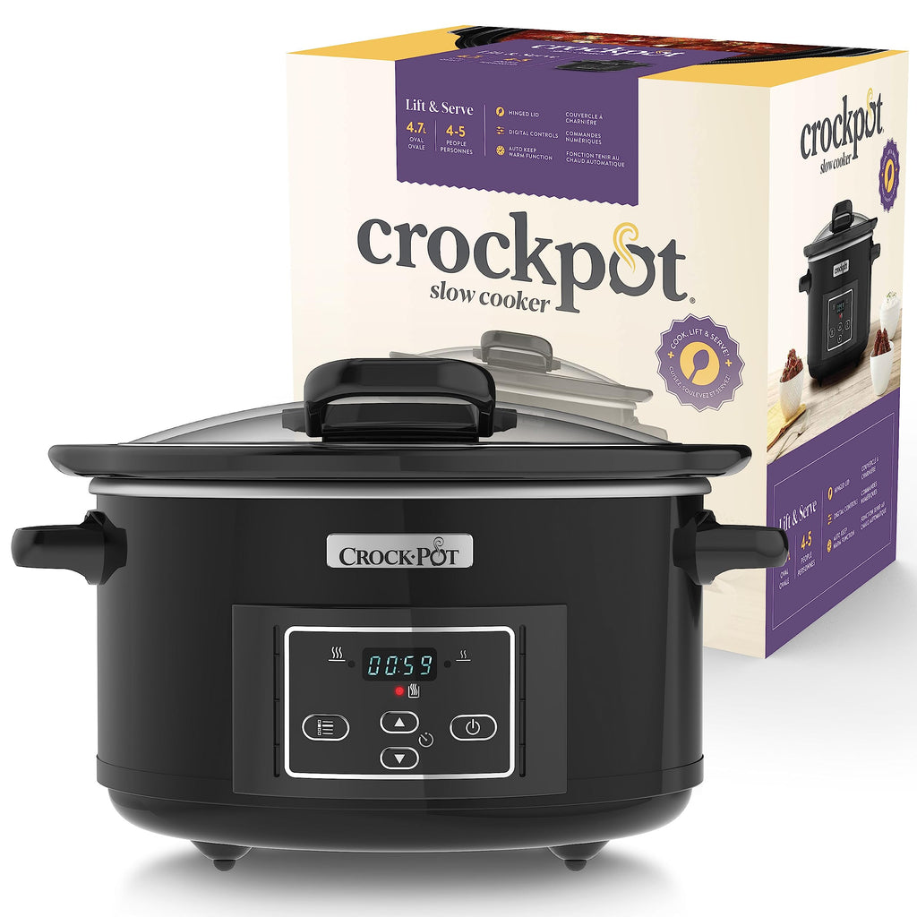 Crock-Pot Digital Slow Cooker | 4.7L Hinged Lid Programmable Timer – Black
