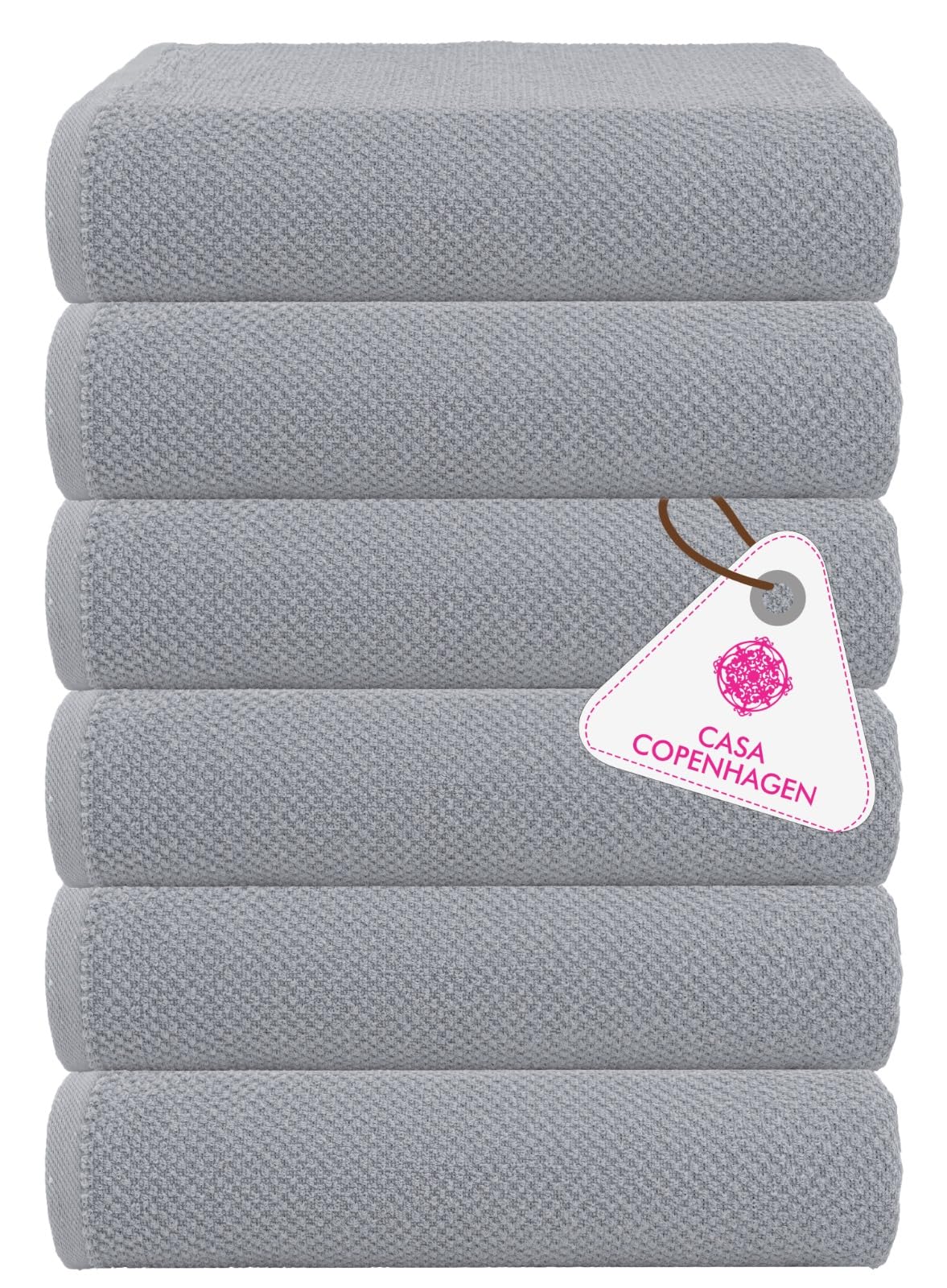 Casa Copenhagen 6 Piece Cotton Bath Towel Set | Popcorn Texture – Grey